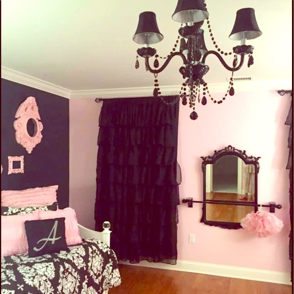 4 pieces solid black gypsy ruffle sheer curtains - Picture 1 of 3